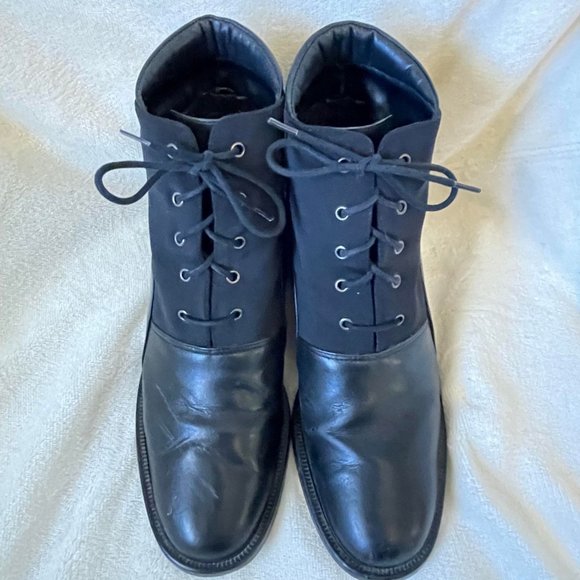 EUC Artiva Black Leather "Brina" Bootie Size 9 Granny Grunge Riding Boho Combat - Picture 2 of 5